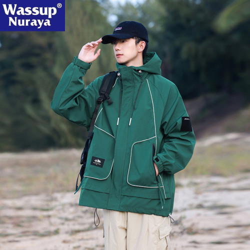 WASSUP NURAYA日系戶外防風連帽沖鋒衣男士春秋山系寬松夾克外套