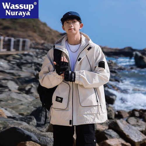 WASSUP NURAYA日系戶外防風連帽沖鋒衣男士春秋山系寬松夾克外套