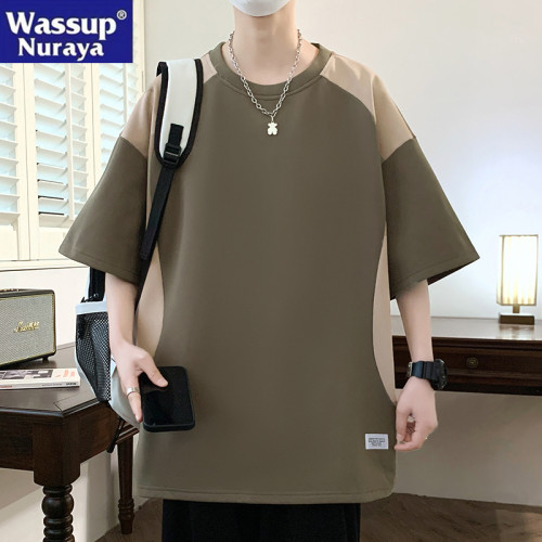WASSUP NURAYA短袖t恤男夏季薄潮牌寬松拼色百搭大碼半袖青年上衣
