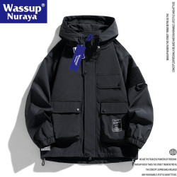 WASSUP Nuraya潮牌2024年新款日系工裝戶外連帽沖鋒衣男外套夾克