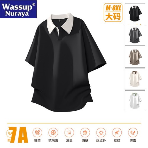 WASSUP Nuraya潮牌撞色POLO衫短袖男夏季寬松百搭翻領半袖T恤上衣