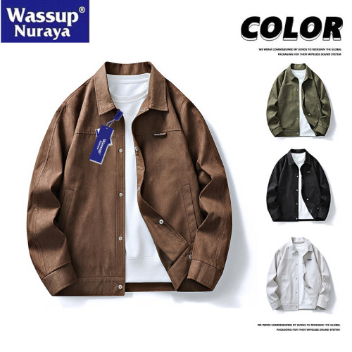 WASSUP Nuraya潮牌鹿皮絨夾克男士寬鬆繙領休閒防風工裝春秋外套