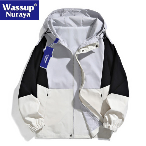 WASSUP Nuraya潮牌戶外沖鋒衣男春秋拼色寬鬆情侶連帽夾克外套男