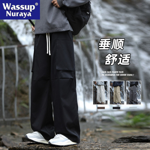 WASSUP NURAYA沖鋒褲子男登山褲春秋戶外防水直筒寬松工裝休閒褲
