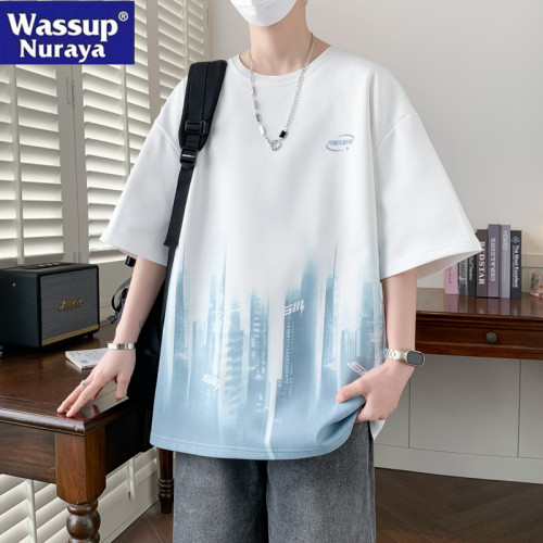 WASSUP NURAYA夏季新款短袖t恤男冰感寬松休閒青年圓領上衣體恤潮