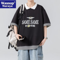 WASSUP NURAYA夏季美式繙領POLO衫男生短袖青少年冰絲半袖T桖男