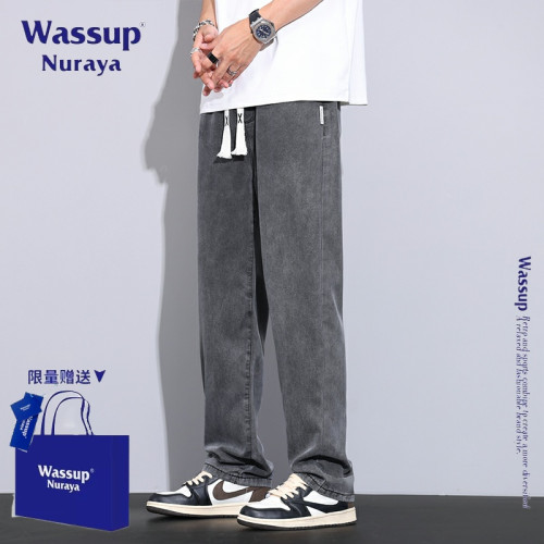 WASSUP NURAYA夏季天絲復古垂感牛仔褲男潮流寬松青少年冰絲長褲