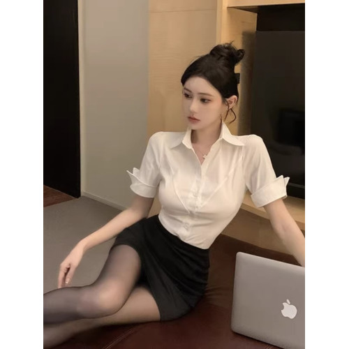 純欲通勤職業收腰白襯衫女夏季修身性感包臀裙足浴技師工作服套裝