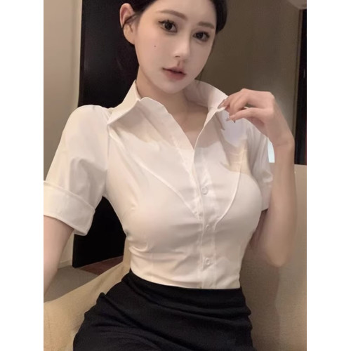 純欲通勤職業收腰白襯衫女夏季修身性感包臀裙足浴技師工作服套裝