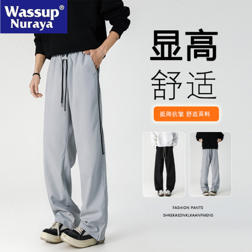 WASSUP NURAYA美式條紋休閒褲春秋寬鬆直筒運動褲男生青年長褲子