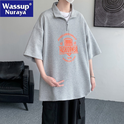 WASSUP NURAYA半拉鍊polo衫短袖男夏大碼美式半袖上衣學生帥氣t恤