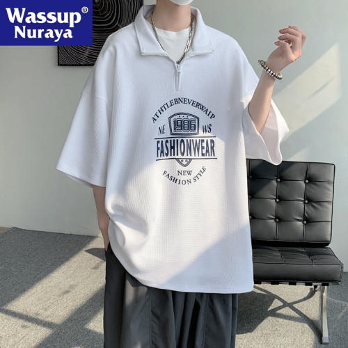 WASSUP NURAYA半拉鍊polo衫短袖男夏大碼美式半袖上衣學生帥氣t恤
