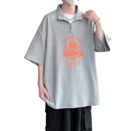 WASSUP NURAYA半拉鍊polo衫短袖男夏大碼美式半袖上衣學生帥氣t恤