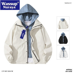 WASSUP Nuraya潮牌男士外套秋季假兩件美式工裝夾克連帽沖鋒衣女