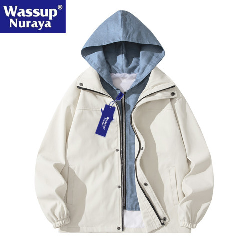 WASSUP Nuraya潮牌男士外套秋季假兩件美式工裝夾克連帽沖鋒衣女