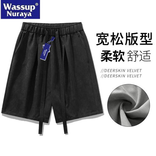 WASSUP Nuraya潮牌麂皮絨休閒短褲男青少年夏季運動五分褲沙灘褲