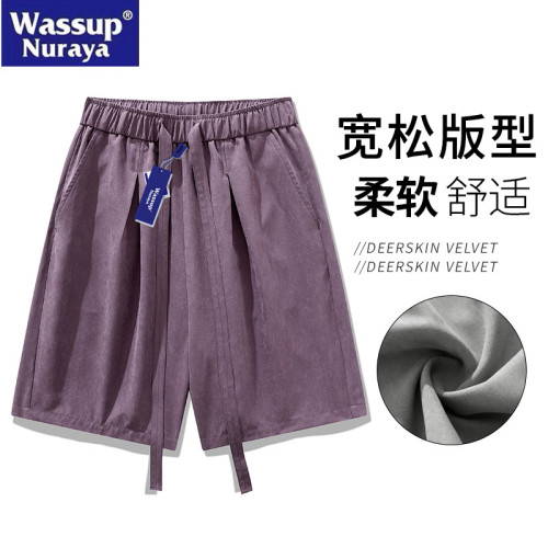WASSUP Nuraya潮牌麂皮絨休閒短褲男青少年夏季運動五分褲沙灘褲
