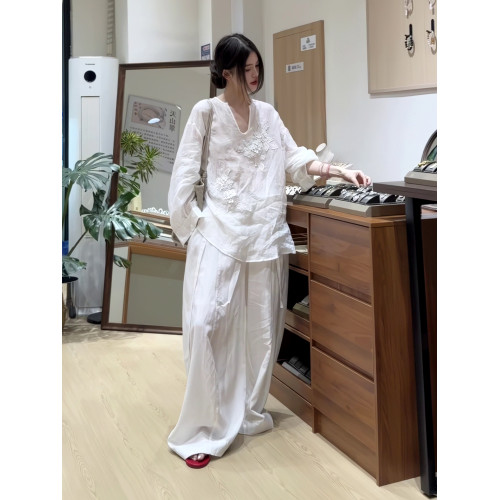 浮雲織夢~新中式復古氣質立體浮雕手工刺綉長袖襯衫防曬上衣女夏