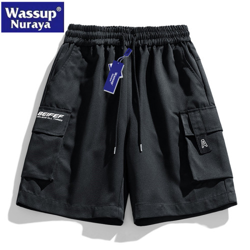 WASSUP Nuraya潮牌美式機能工裝短褲男夏季冰絲直筒寬鬆五分中褲