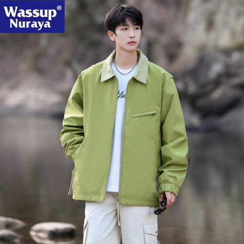 WASSUP NURAYA潮牌春秋撞色翻領外套男戶外防水休閒寬松上衣夾克