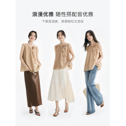 【醋酸呼吸衫】XWI訢未肌理感無袖襯衫女夏季度假風設計顯瘦小衫