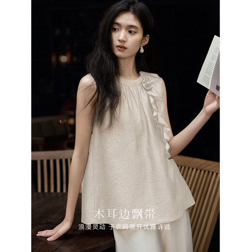【醋酸呼吸衫】XWI訢未肌理感無袖襯衫女夏季度假風設計顯瘦小衫
