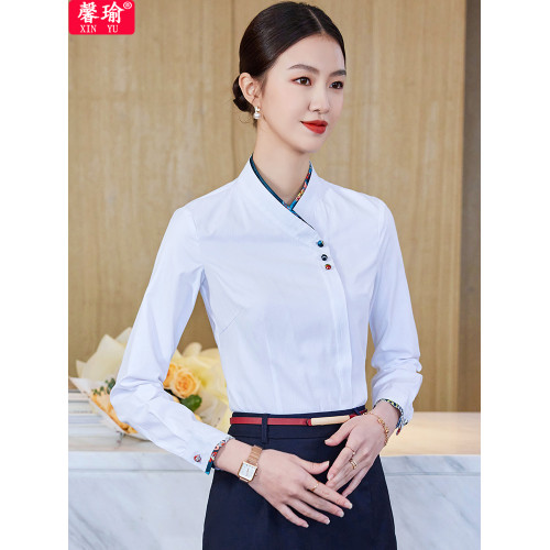 夏季酒店前台職業裝襯衫女空姐氣質短袖餐飲收銀服務員工作服套裝