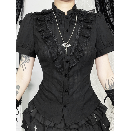 Wannathis哥特風黑色上衣辣妹套裝亞文化短袖襯衫亞比蓬蓬半身裙 Wannathis哥特風黑色上衣辣妹套裝亞文化短袖襯衫亞比蓬蓬半身裙