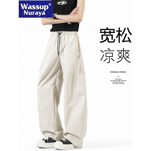 WASSUP NURAYA褲子男士春夏潮牌寬松直筒彎刀褲痞帥休閒運動長褲