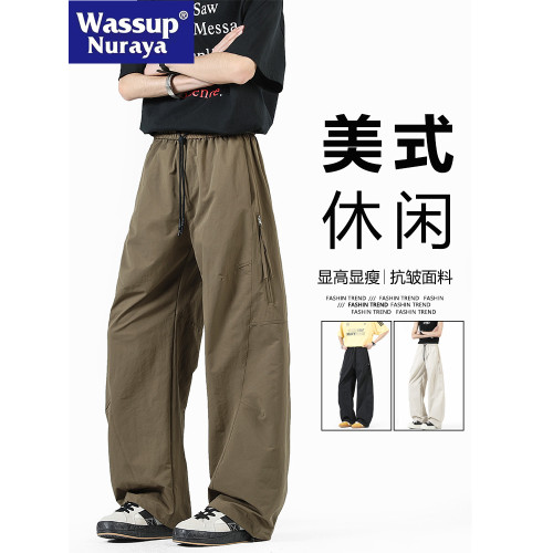 WASSUP NURAYA褲子男士春夏潮牌寬松直筒彎刀褲痞帥休閒運動長褲