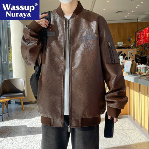 WASSUP NURAYA皮衣外套男士春秋痞帥潮牌機車服寬鬆大碼休閒夾克