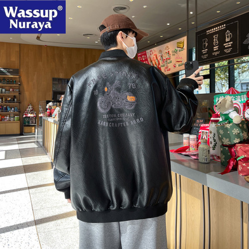 WASSUP NURAYA皮衣外套男士春秋痞帥潮牌機車服寬鬆大碼休閒夾克