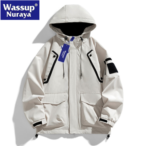 WASSUP Nuraya潮牌外套男春秋寬鬆休閒百搭美式戶外連帽情侶夾克