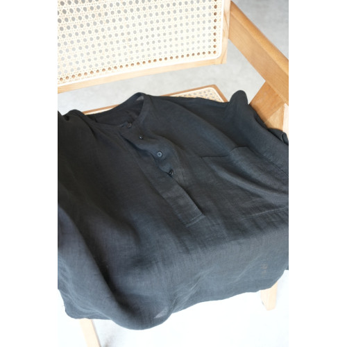 夏季日系文藝度假風圓領進口重磅細亞麻襯衫輕盈透氣寬鬆小衫上衣