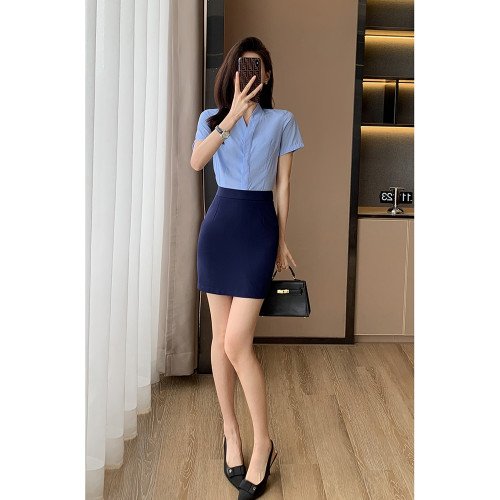 空乘職業套裝襯衫女職業裝氣質V領白色空姐製服套裙女春季工作服