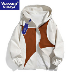 WASSUP Nuraya潮牌戶外沖鋒衣男士春秋拼色寬鬆情侶連帽夾克外套