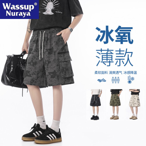 WASSUP NURAYA工裝迷彩短褲男夏季潮牌中褲休閒寬松美式五分褲子