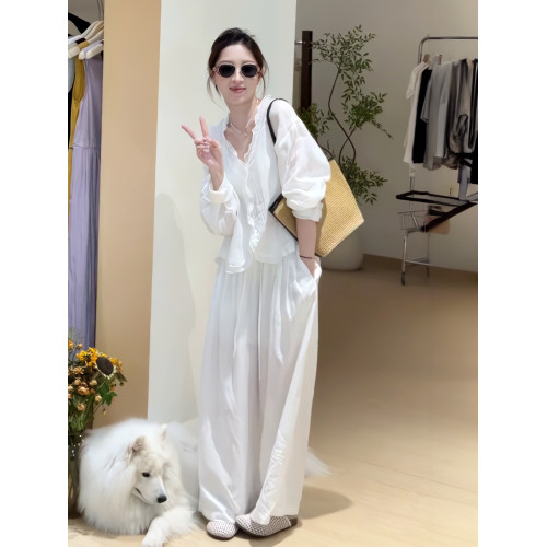 法式氣質木耳邊天絲薄款白色襯衫2025新款夏季寬松超好看防曬上衣