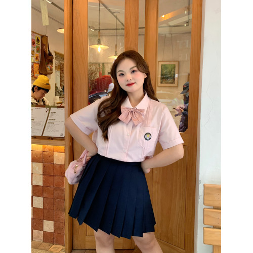 阿車家的大碼jk胖mm原創日系長短袖襯衫女學院風甜美百搭粉色襯衣
