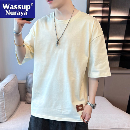 WASSUP NURAYA夏季寬松潮牌學生青年短袖體恤上衣五分袖半袖T恤男