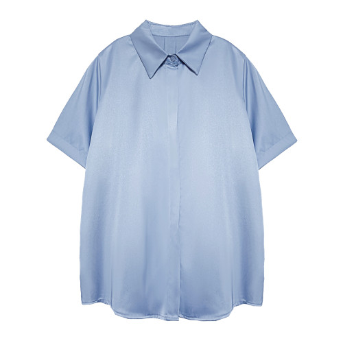 職業藍色短袖襯衫女工作服免燙抗皺通勤白色襯衣面試穿正裝夏季