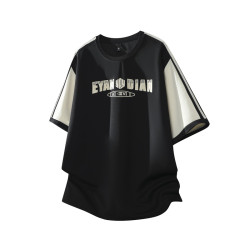 WASSUP Nuraya潮牌美式短袖t恤男士夏季寬鬆圓領拼接撞色休閒上衣