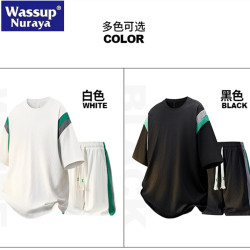 WASSUP Nuraya潮牌冰絲短褲T恤男夏季運動休閒五分褲短袖兩件套裝