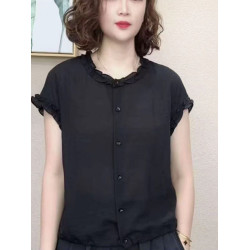 2025夏季新款女士純棉短袖t恤洋氣媽媽裝時尚純棉圓領休閒襯衫潮
