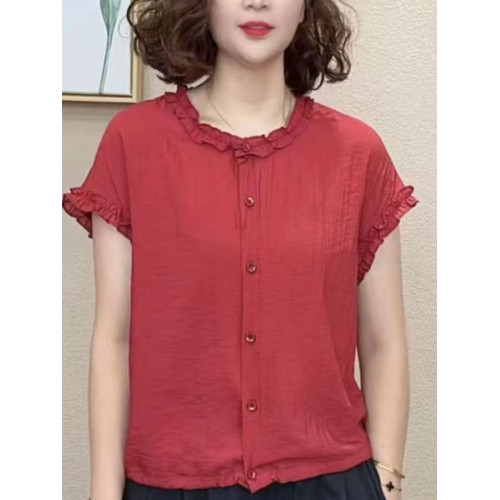 2025夏季新款女士純棉短袖t恤洋氣媽媽裝時尚純棉圓領休閒襯衫潮