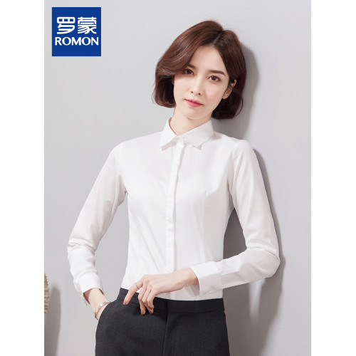 羅矇女士方領藍色職業裝襯衫春秋長袖抗皺免燙工作服上班正裝襯衣