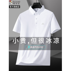 啄木鳥冰絲無痕短袖polo衫薄款中年男士t恤2025夏季新款爸爸夏裝