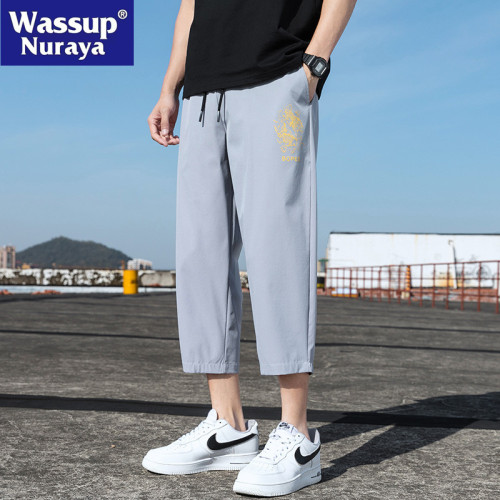 WASSUP NURAYA冰絲褲子男八分九分休閒男2025夏季薄款寬松直筒褲