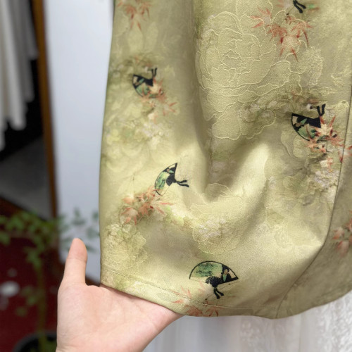 新中式綠色小飛袖襯衫上衣女夏季薄款改良唐裝國風日常仿真