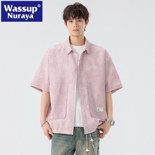 WASSUP NURAYA日系夏季冰絲短袖襯衫男加肥加大寬松休閒翻領襯衣